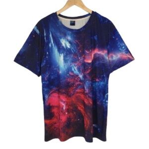 Laidipas 3D T-shirt Men’s All Over Galaxy Space Theme Blue Short Sleeve Size XL